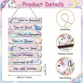 ANHUIB Unicorn Wooden Wall Hanging Sign Watercolor Unicorn Inspirational Positive Quotes Pink Rainbow You’re Brave Girls Room Wall Plaque Decor for Teens Girl Bedroom Princess Room