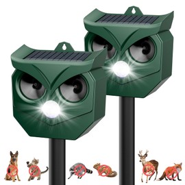 2Pack Ultrasonic Animal Repeller with LED Strobe Lights - Outdoor Solar Powered for Squirrels, Deer, Raccoons, Rabbits, Skunks, Cats, Dogs - Protects Garden, Yard, Lawn, Farm & Crops