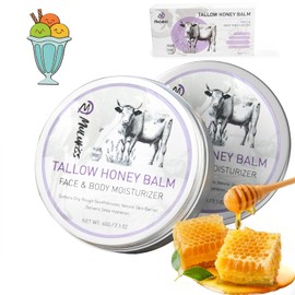 Sargo de ternera para piel y bálsamo de miel para la cara – Sarga de res alimentada con pasto y mezcla de miel silvestre cruda, hidratante natural para cuerpo y cara, versión 2.0 – Aroma de