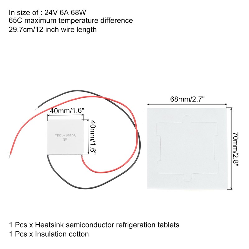 QUARKZMAN TEC1-19906 Semiconductor Cooling Tablets 24V 6A 68W Heatsink Thermoelectric