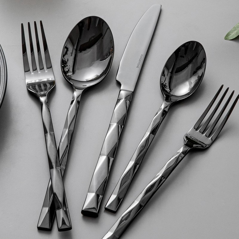 KINGSTONE Black Silverware Set, Luxury 20 Piece Flatware Set for