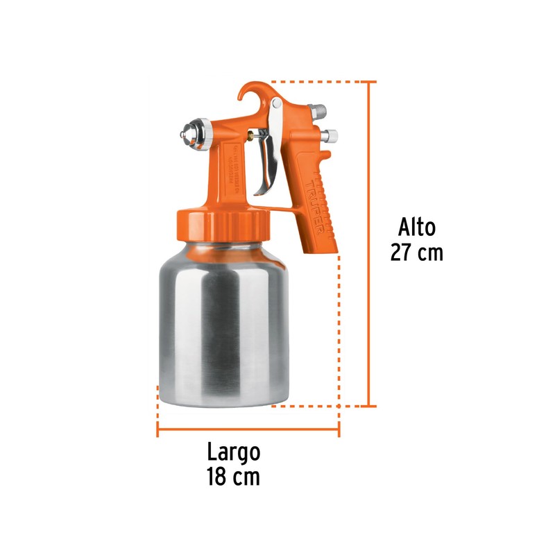 Truper PIPI-26, Pistola para pintar baja presión, naranja, entrada inferior