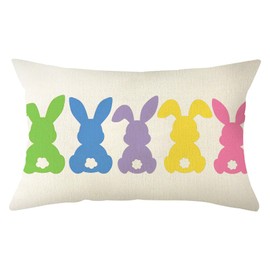 Ogiselestyle Easter Bunny Tail Throw Pillow Cover, 12 x 20 Inch Easter Rabbit Spring Colorful Cushion Case Decoration for Sofa Couch