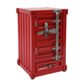 RocoReny 3-Tier Small Industrial Metal Container Side Table with Drawers, 20in Iron Bedside Table with Password Lock, Dark Punk Mechanical Nightstand for Bedrooms, Bars, Studios, Garages (Red)