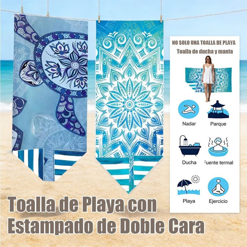 Pack de 2 Toallas de Playa de Microfibra para Adultos