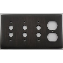 Oil Rubbed Bronze 3 Push Button Switch 1 Duplex Outlet 4 Gang Switch Plate