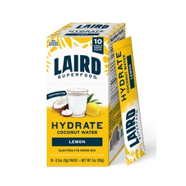 Laird Superfood Hydrate Coconut Water – Electrolyte Drink Mix - Lemon, 10 Single Serve Sticks – 0g Added Sugar – No Artificial Ingredients – On-the-go Hydration