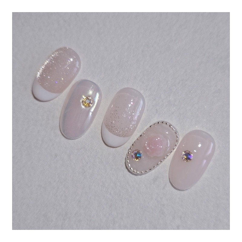 Rose Glam Handmade Nail Tips Rose Parts Stone Nails -