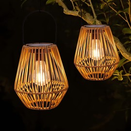 Solar Lantern,2 Pack Solar Wicker Lanterns Outdoor Waterproof Solar Lights for Outside Hanging Solar Lights Outdoor Solar Lamp Lights Decoration for Garden,Yard,Patio,Porch,Trees,Lawn,Pathway