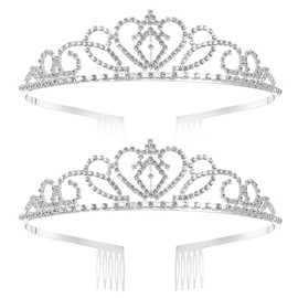 FRCOLOR Sliver Heart Shaped Crystal Tiara Princess Crown Wedding Tiara Crown Headband 2pack