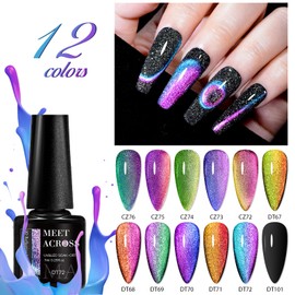 Magnetic Cat Eye Gel Nail Polish Set, 12 Colors Magnetic Chameleon Gel Polish Black Gel with Magnet Stick, Long-Wearing Cateye Gel With Galaxy Starry Sky Effect for Manicure Art Gift 13 PCS/SET