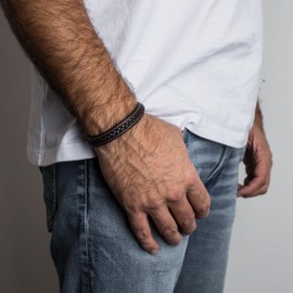 Akitsune Fides Leather Bracelet Women's Men's Stainless Steel Bracelet, Stainless Steel