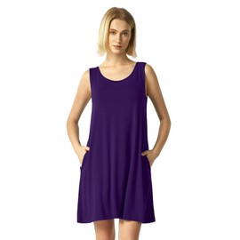 GYS Bamboo Viscose Women's Nightgowns Sleeveless Crew Neck Soft Summer Tank Sleepwear with Pockets, Deep Purple, XX-Large