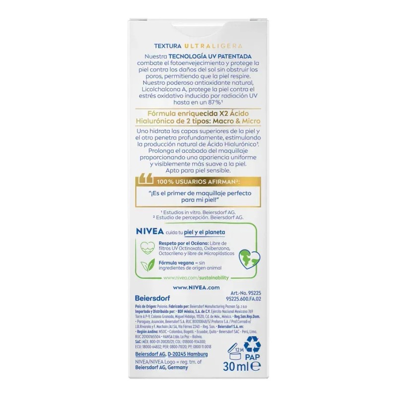Nivea Sun Primer 2 En1 Uv Serum 30ml, Prebase de