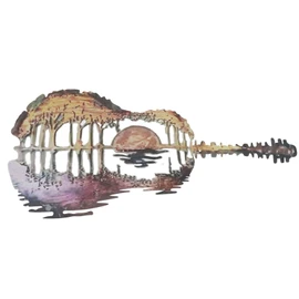 Abstract Guitar Wall Sculpture Metal Iron Guitarist Art Guitar Lover Hanging Ornament Retro Wall Decor for Courtyard Indoor Party Porch