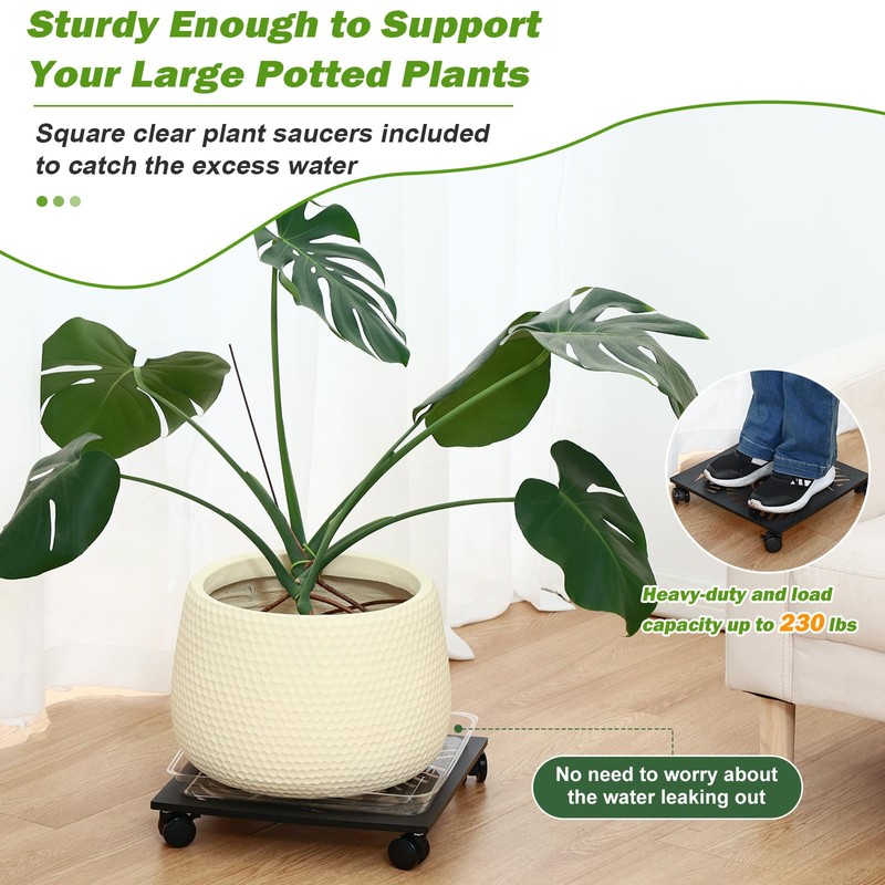2 Packs 12" Metal Square Plant Caddy with Wheels Large