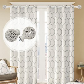 Curtain Rods 36 to 120 inches (3-10 ft), 1 Inch Diameter Adjustable Heavy Duty Curtain Rods with Decorative Openwork Carved Leaf finials for Home Decorative Curtain Rods Weathered white