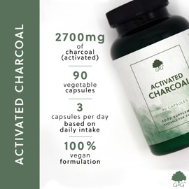 G&G Vitamins Activated Charcoal Capsules - 1,350mg per Dose - 90 Vegan Capsules - Non-GMO, Made in the UK - G&G Vitamins