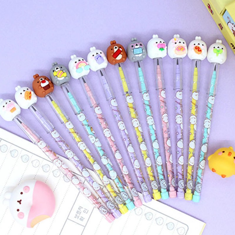 Molang Figure Cartridge Pencil 4pcs Set - Kawaii Korean Stationery,