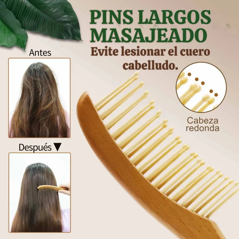 Peine Natural Bambú Cerdas Anchas Ecológico Cabello Sano F