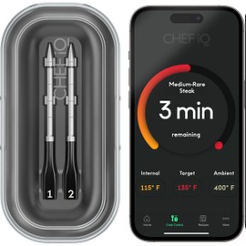 CHEF iQ Sense Smart Wireless Meat Thermometer with 2 Ultra-Thin Probes, Unlimited Range Bluetooth Meat Thermometer, Digital Food Thermometer for Remote Monitoring of BBQ Grill, Oven