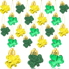 36pcs St Patrick's Day Mini Shamrock Ornaments for Small Tree Decorations Good Luck Clover Hanging Bauble Green Gold Irish Ornaments for Saint Patrick's Day Tree Shelf Decor Party Favors Supplies
