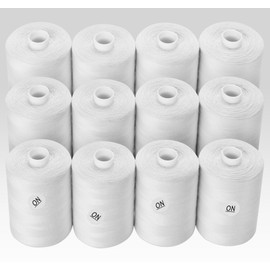 12 Pieces Sewing Thread, 1000 Yard White Sewing Thread, All-Purpose Sewing Machine Yarn, Sewing Thread for Sewing Machine, Hand Sewing
