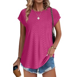 XIEERDUO Tops for Women Trendy Summer Short Sleeve Summer Shirts for Women 2025 Vacation Hot Pink XXL