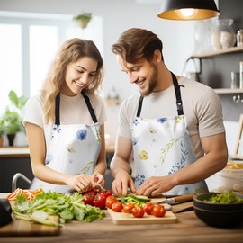 Dacawin Spring Floral Apron for Women with Pockets Flowers Summer Bib Aprons Adjustable Chef Apron for Kitchen Cooking Grill