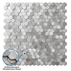 M MOFIT 3D Metal Peel and Stick Backsplash for Kitchen,Mini Hexagon Tile Stickers Self Adhesive Wall Tiles Heat Resistant(8 Sheets,Silver)
