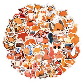 simarro Pack of 60 Fox Stickers, Cute Animals Stickers, Reusable Fox Sticker Set for Children, Cute Decorative Vinyl Fox Stickers for Laptop, Scrapbook, Skateboard, Car, Luggage
