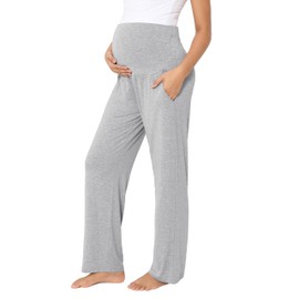 BRATUC Maternity Pants for Women Soft Stretchy Pregnancy Pants Over The Belly Loose Comfy Lounge Pajama Bottoms with Pockets (X-Large Grey)