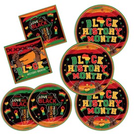 AURORAPARTY 72pcs Black History Month Party Supplies Paper Plates Napkins Disposable Tableware Set African Freedom Day Happy Juneteenth For 24 Guests