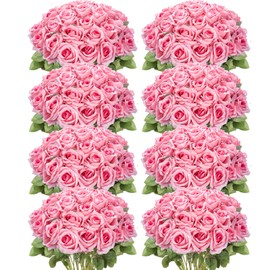 120 Pcs Artificial Roses in Bulk,Long Stem Roses Artificial Flowers Bouquet,Silk Real Touch Fake Roses for Home Wedding Bridal Party Table Centerpieces Decoration Valentine's Day Gifts(Gradient Pink)