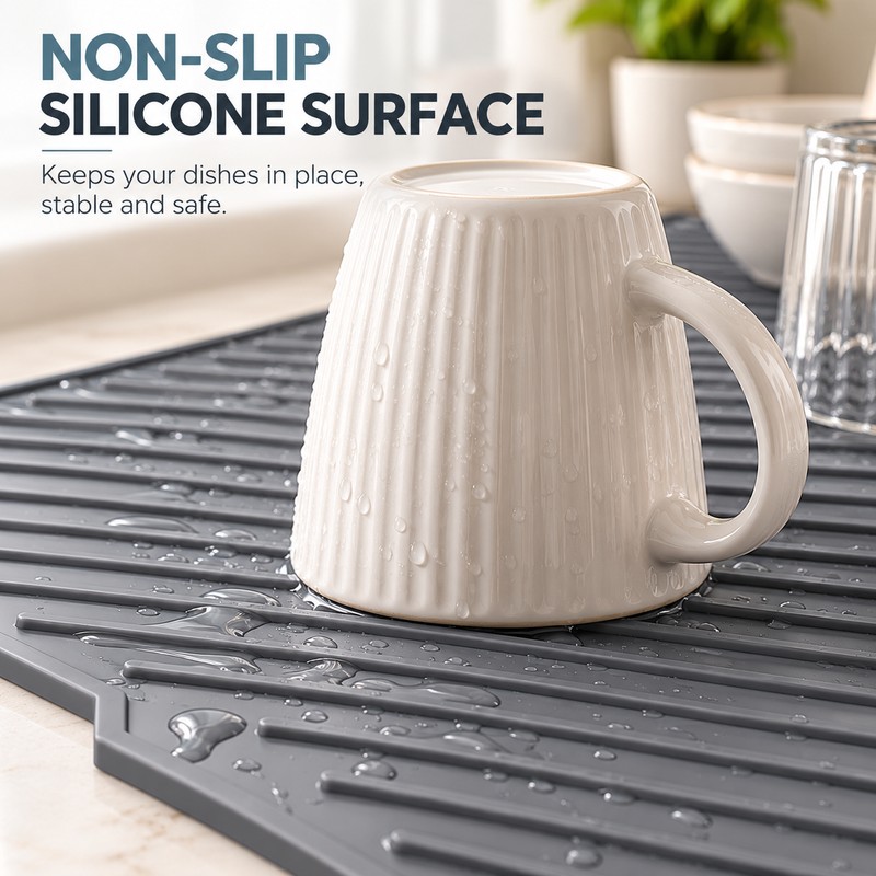 Silicone Dish Drying Mat for Kitchen Countertops – Non-Slip, Multi-Purpose