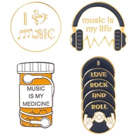 4 pines de música, insignias de entusiasta de la música de personalidad, MUSIC IS MY LIFE Broche para auriculares CD Broches para niños, mochila para decoración de joyas, regalo para niña, Metal, Sin gemas.
