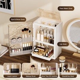 AERCIINC Makeup Organizer with Drawers,Skincare Organizer for Vanity,Large Cosmetic Display Case with Handle,Storage Organizers with Cover and Makeup Brush Holder for Dresser, Bathroom Countertop