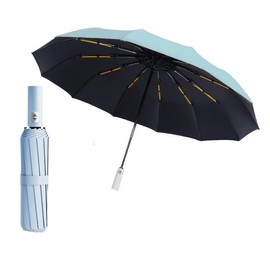 HARONAR 47 Inch Travel Umbrella with 24 Reinforced Ribs - Auto Open & Close Oversized Windproof Umbrella with UPF 50+ Black Coating