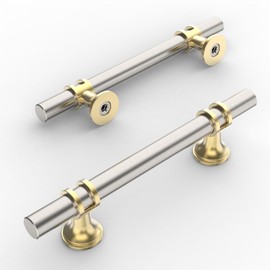 Amerdeco UK0002 Furniture Handles, Nickel Gold Cabinet Handles, Kitchen Handles, 96 mm Hole Spacing, Drawer Handles, Drawer Handles, Handles for Kitchen Cabinets, Wardrobe, Pack of 10