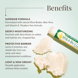 Moisturizing Lip Balm for Daily Lip Care Routines, Compact Travel Beauty Stick - Cococare Shea Butter