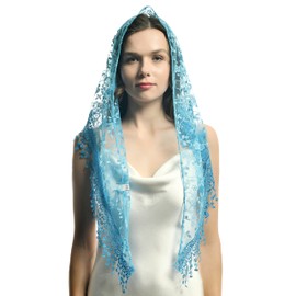 Malixeyunna - Bufanda triangular de tul con velo de encaje para bodas masivas y damas de honor, Azul, M