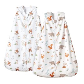 PHF Soft Micro-Fleece Baby Sleep Sack, 0-6 Months Warm Baby Wearable Blanket, 2-Way Zipper Sleeping Bags, 2 Pack Comfy Toddler Sleeping Sack for Baby Boys, Small Size, Woodland & Animal