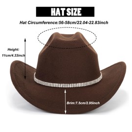 Womens Western Rhinestone Cowboy-Cowgirl Hat Fedora Jazz Hat with Sparkly Band