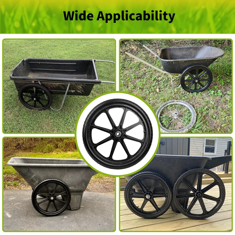 budrash 20" Wheelbarrow Wheels Fit for Rubbermaid, Flat Free Carts