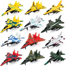 Cemirk Pull-Back Airplane Toys (12 Pack), Fighter Jet Toy Playset, Airplane Party Favors for Kids, Plane-Themed Gifts for 3-9 Year Old Boys and Girls