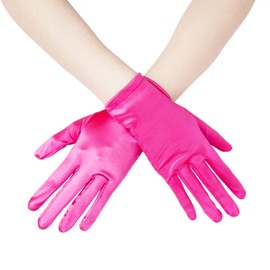 JISEN Women 20s Satin gloves Formal Bridal Banquet Party Wedding Opera Colorful Mitten 9 Inch Rose Red