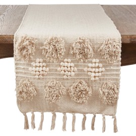 Saro Lifestyle Tufted Cotton Table Runner, Ivory, 16" x 90"