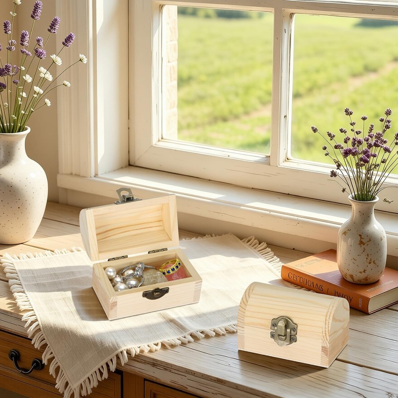 2 Pcs Unfinished Wooden Treasure Box for DIY Crafts (2*Small)
