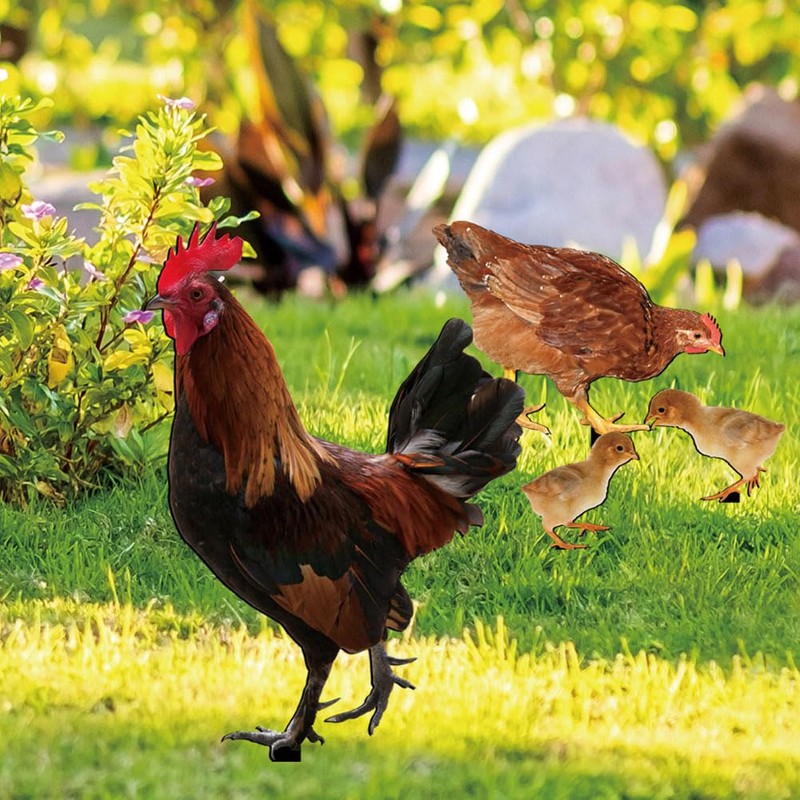 HANABASS Pack of 4 Chickens Chicks Ground Stakes Lawn Ornament