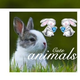 JZMSJF Easter Bunny Stud Earrings for Women Teen 925 Sterling Silver Rabbit with Heart CZ Cute Bunny Jewelry Gift